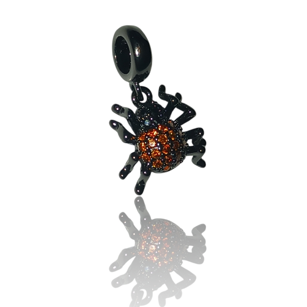 Black Spider Orange Crystal Silver Charm Compatible with Pandora